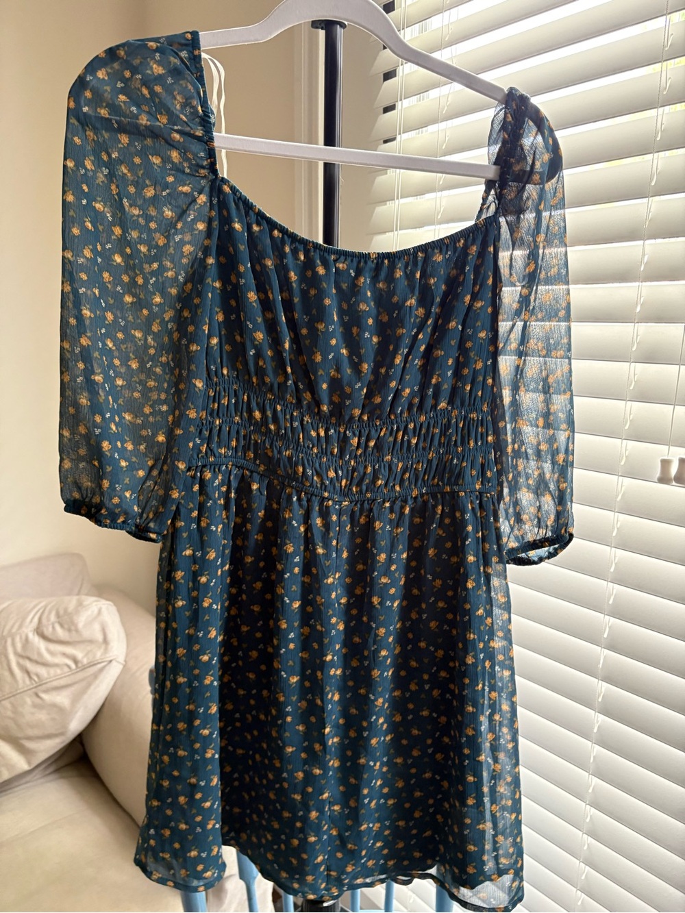 Dark Teal & Yellow Floral Mini Dress